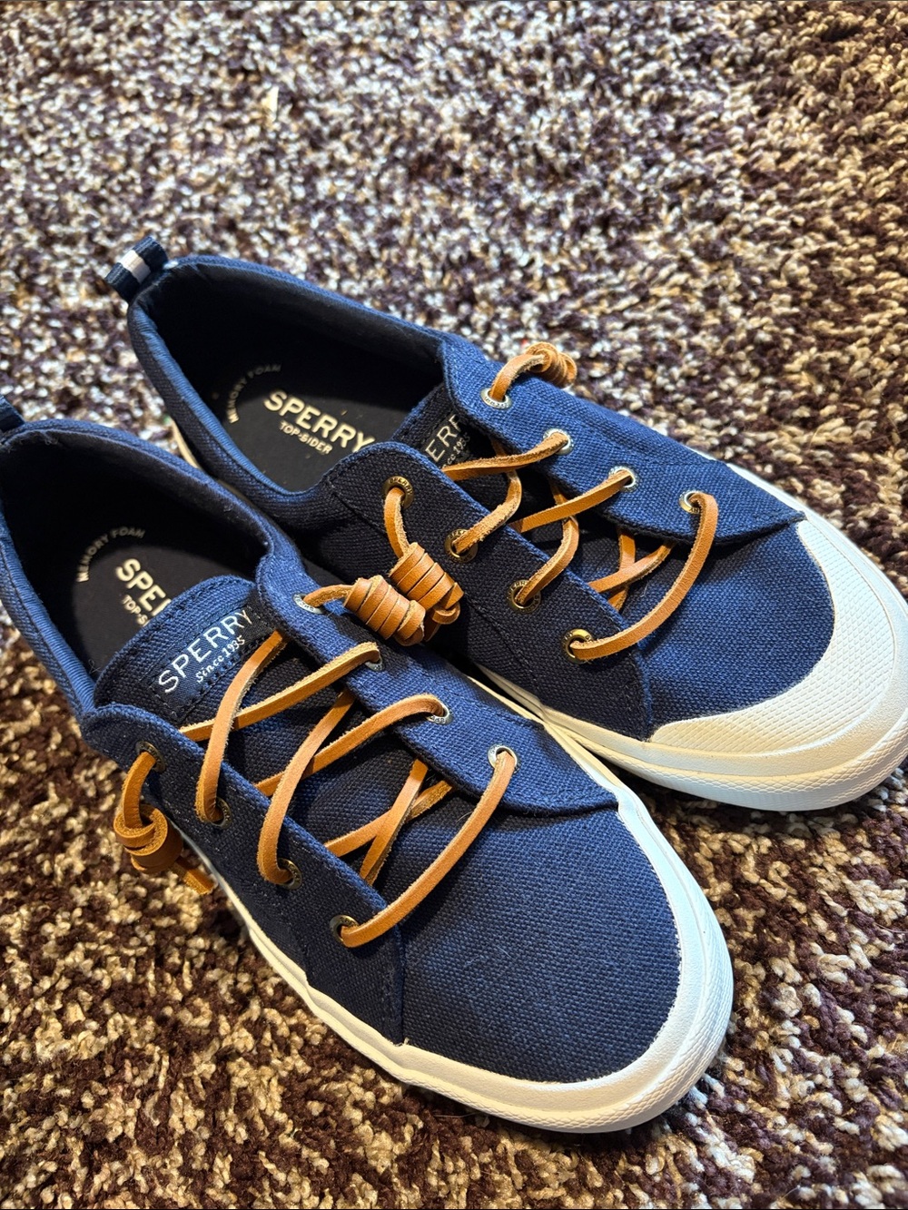 Sperry Navy Canvas Low-Top Sneakers with Tan Laces